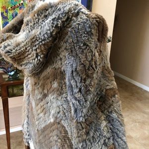 La Florentine real rabbit fur piece hooded poncho